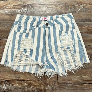 Buddy Love Sheriff high waisted stripe shorts with distressing size 26